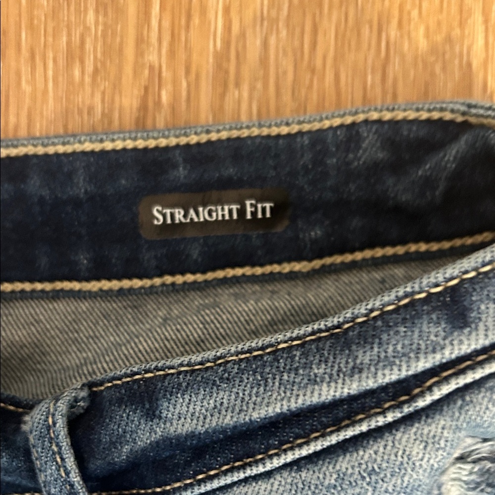 Judy Blue Dark Wash Distressed Straight Leg Jeans - Picture 3 of 6